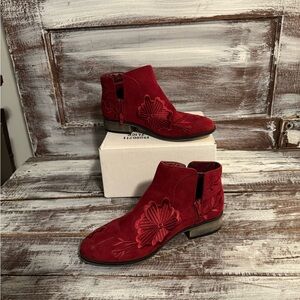 Elegant Red Suede Ankle Booties